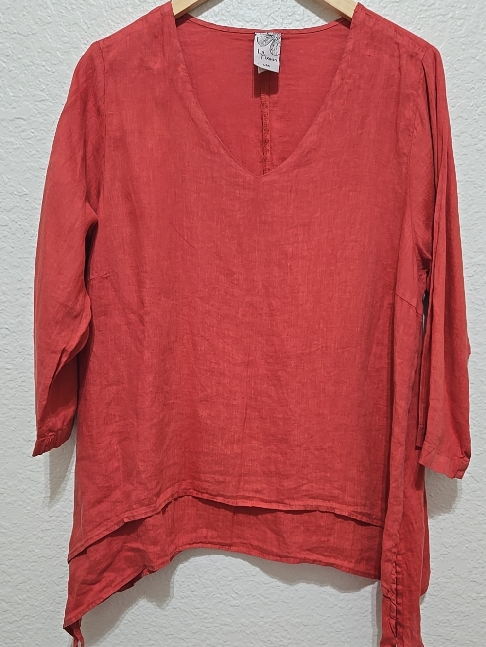 La Fixsun Coral V-Neck 100% Lux Linen Tunic Bohemian Resortwear Minimalism Basic